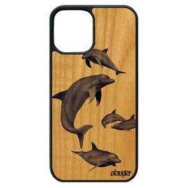 Coque Silicone Pour Iphone 12 Pro Max Bois Dauphin Ocean Design Gris 4g Portable Marsouin De Protection Peinture Mer Original