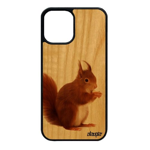 Coque En Bois Rigide Iphone 12 Mini Silicone Ecureuil Animal Case Marron De Protection Bumper Mignon Telephone Foret Animaux
