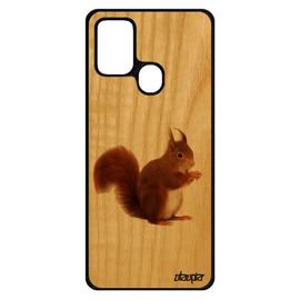 Coque De Protection Samsung Galaxy A21s En Bois Silicone Ecureuil Roux Foret Design Frêne Animal Personnalisé Telephone Orange Jolie