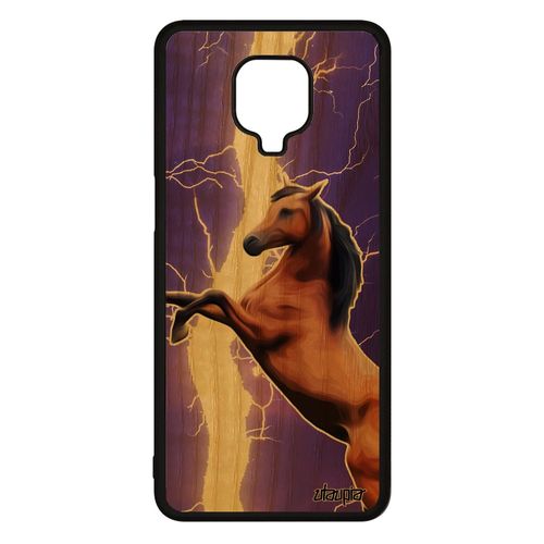 Coque Cheval Xiaomi Redmi Note 9s En Bois Silicone Animal Animaux Poney Violet Telephone Eclair Case Smartphone Orage Made In France
