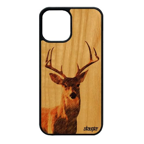Coque Iphone 12 Mini En Bois Silicone Cerf Nature Foret Dessin Design Brame Gibier Housse Faon Brun Animaux Biche Antichoc De