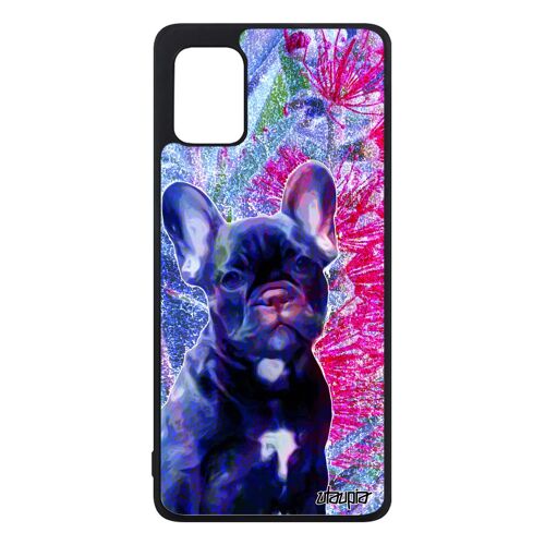 Coque silicone Samsung A31 chien canin etui dessin nature aluminium bleu TPU fleurs housse chiot mignon animaux rigide design galaxy