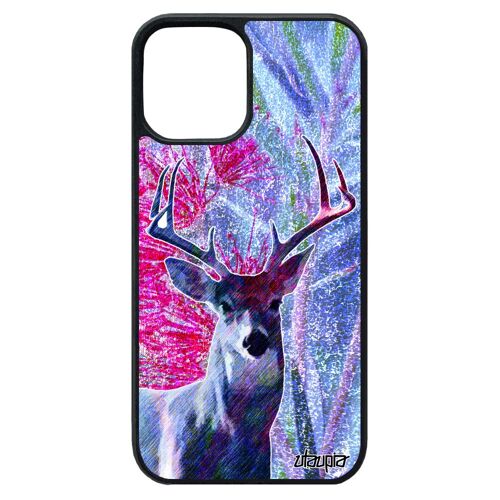 Coque de protection pour iPhone 12 pro max silicone cerf dessin gibier bleu fleurs biche brame nature telephone bumper 4G faon