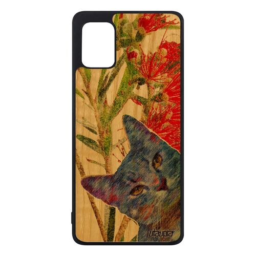 Coque Bois Samsung A31 Silicone Chat Animal Design Matou Smartphone Animaux Peinture Lol Cat Chaton Felin Fleurs Pas Cher Galaxy
