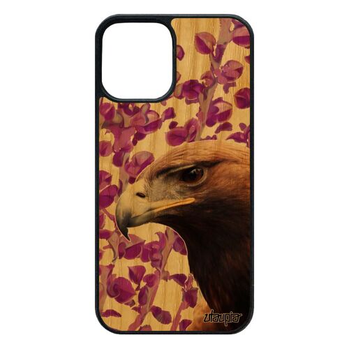Coque Iphone 12 / 12 Pro Bois Silicone Aigle Oiseau Rose Animal Rapace Nature Royal Bumper Design Smartphone Animaux Etui Noir