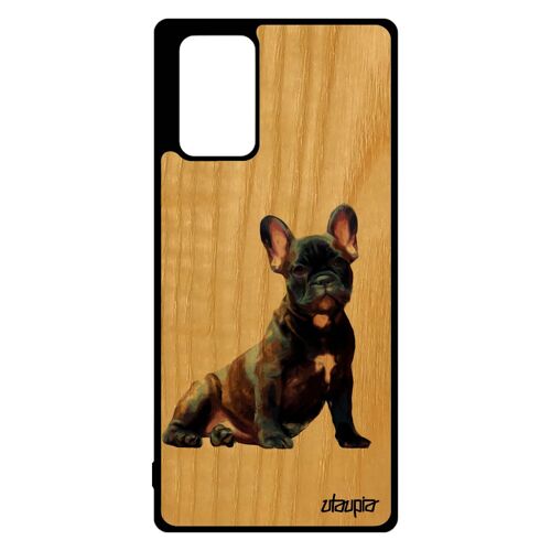 Coque Note 20 en bois veritable silicone chien housse motif blanc nature noir peinture bulldog francais TPU animal de Samsung galaxy