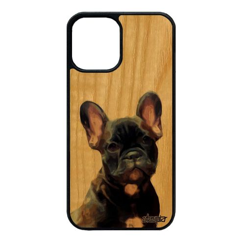 Coque Bois Pour Iphone 12 Mini Silicone Chien Bulldog Francais Original Nature Design Marron Mignon Animal Chiot Personnalisé