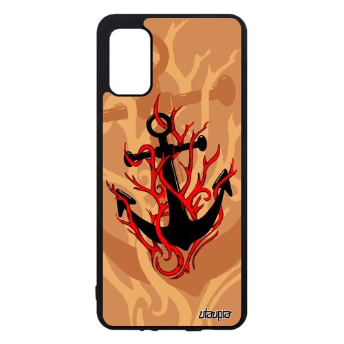 Coque Galaxy A41 silicone ancre de bateau symbole vintage capitaine artistique feu femme tatouage original old school beige Samsung