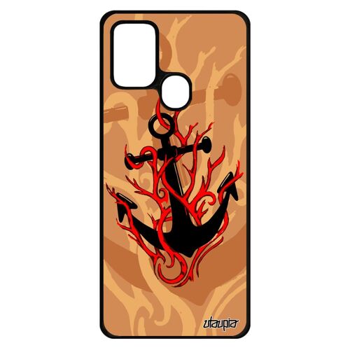 Coque ancre pour Samsung Galaxy A21s silicone feu tatouage beige artistique femme portable SM-A217F/DSN symbole marine mer vintage