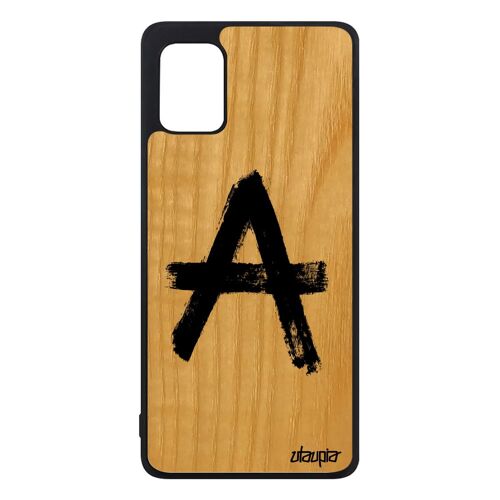 Coque pour Samsung A31 bois silicone anarchie noir Homme tague tatouage graffiti mur graff rigide Noir urbain metal punk galaxy