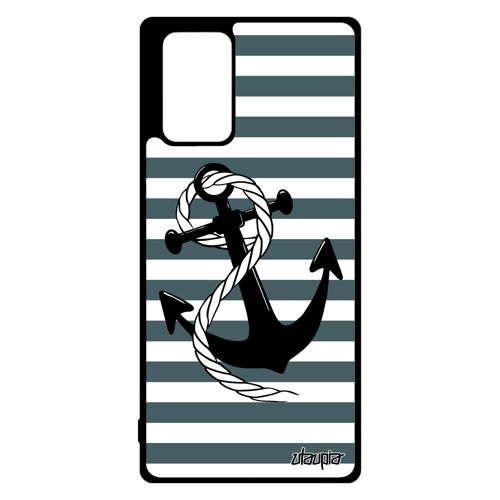 Coque ancre pour Samsung Galaxy Note 20 silicone rayure marine gris marinière de bateau ligne nud rayé corde metal made in France