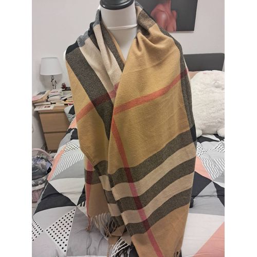 Echarpe Xl Laine Et Cachemire, Étole, Châle Camel/Noire