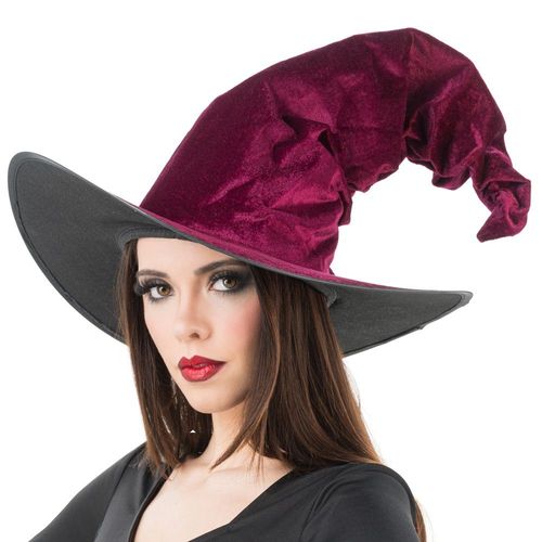 Chapeau De Sorcière Crochu Velours Bordeaux Adulte
