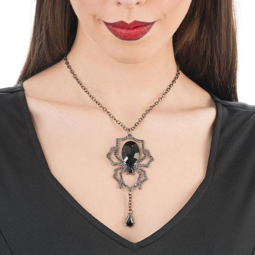 Collier Chaine Pendentif Araignée 32cm Noir Femme