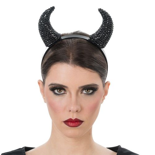 Serre-Tête Cornes Diable Strass Noir Adulte