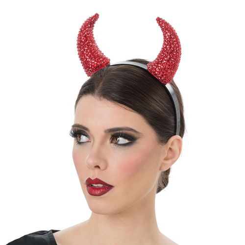 Serre-Tête Cornes Diable Strass Rouge Adulte