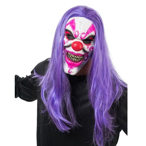 Masque Latex Perruque Clown Fou Violet Adulte