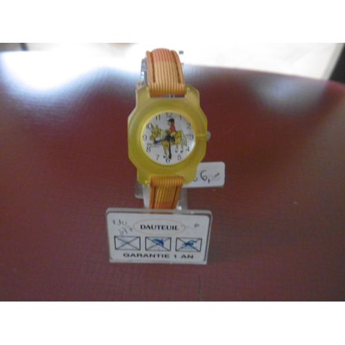Montre Enfant Mixte Affichage Analogique Quartz Cadran Plastique Jaune Fond Blanc Avec Un Poney Bracelet Façon Cuir Orange Dauteuil E001a02