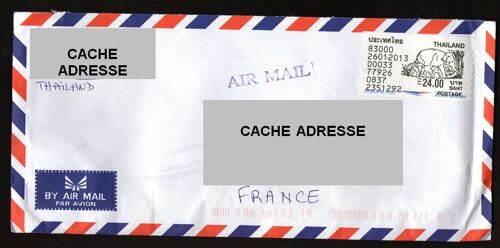 Thailand Enveloppe Avec Vignette Affranchissement Éléphant 24.00 Baht 26/01/2013