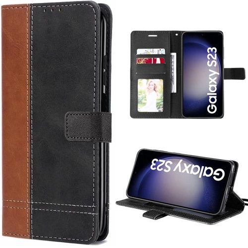 Coque Pour Samsung Galaxy S23 Protection 360 Effet Cuir Anti-Rayure - Marron/Noir - E.F.Connection