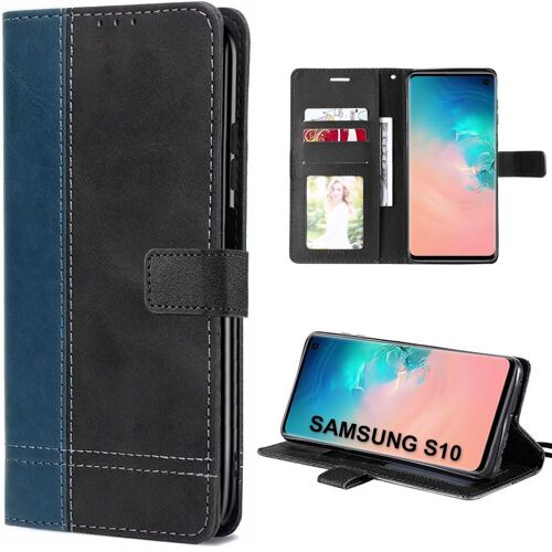 Coque pour Samsung Galaxy S10 Effet Cuir Anti Rayure Antichoc - Bicolore Bleu Marine - E.F.Connection