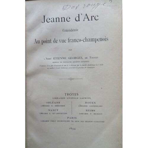 Jeanne D'arc Considérée Au Point De Vue Franco-Champenois
