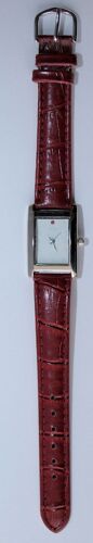 Montre Kélia À Aiguilles Avec Véritable Rubis Bracelet Rouge En Cuir Et Simili Cadran Chromé