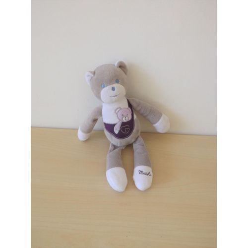 Doudou Ours Gris Violet Musti Mustela