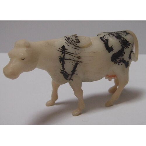 Figurine Vache Blanche Et Noire - Plastique/Résine Peint - 70's