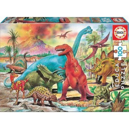 Puzzle Xxl 100 Pieces Monde Des Dinosaures : T-Rex Brachiosaure Triceratops - Enfant Collection Dino Educa - Animaux Préhistoire