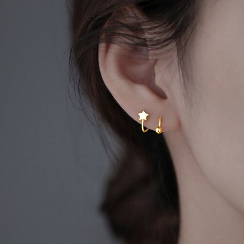 Mini Boucles D'oreilles En Acier Inoxydable Pour Femmes, 1 Pièce, Boule À Vis, Étoile, Coeur, Oreille, Os Rotatif, Vague, Personnalité