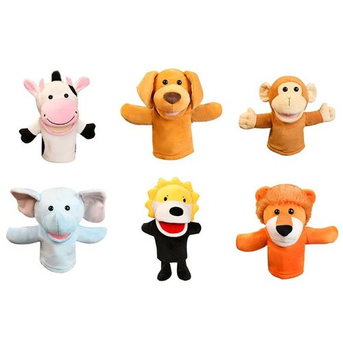 Jouets De Dessin Animé Lion Vache Singe Chiot Éléphant Jouets Pour Enfants Marionnettes À Main Poupées En Peluche Animaux Cadeaux