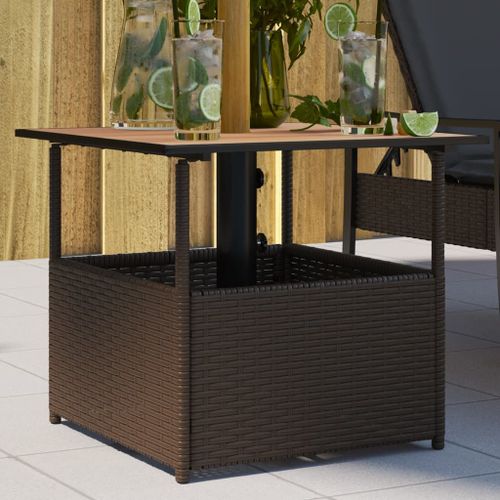 Vidaxl Table De Jardin Avec Trou De Parasol Marron Résine Tressée