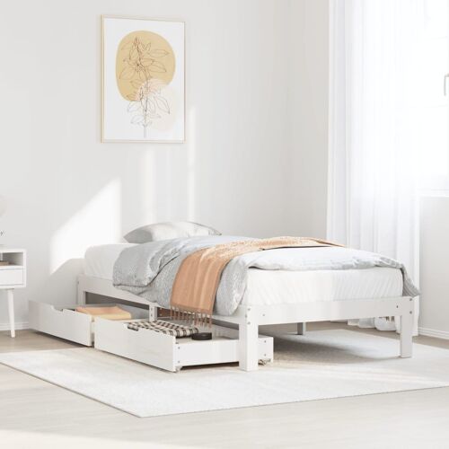 vidaXL Cadre de lit avec tiroirs blanc 100x200 cm bois massif de pin