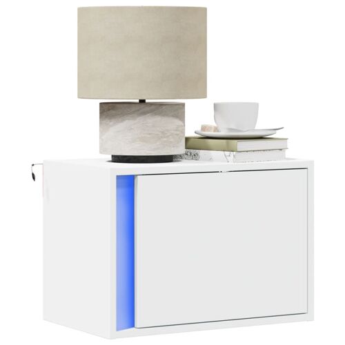 vidaXL Table de chevet murale avec lumières LED blanc
