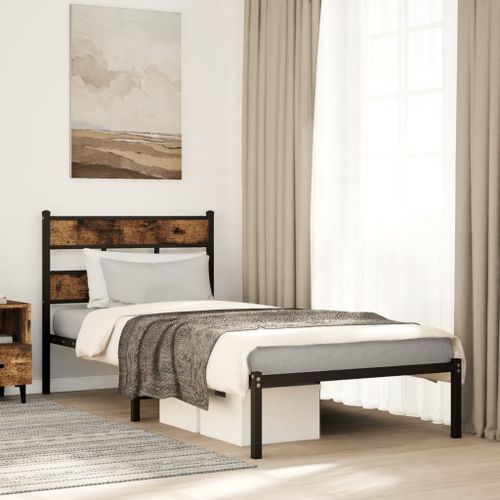 Vidaxl Cadre De Lit En Métal Sans Matelas Chêne Fumé 100x190 Cm