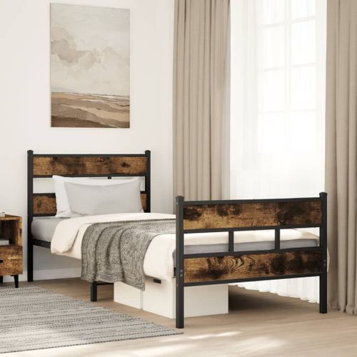 Vidaxl Cadre De Lit En Métal Sans Matelas Chêne Fumé 100x190 Cm