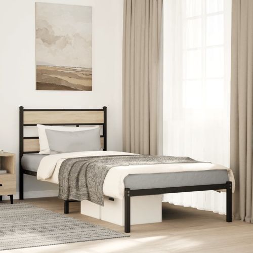 Vidaxl Cadre De Lit En Métal Sans Matelas Chêne Sonoma 100x190 Cm