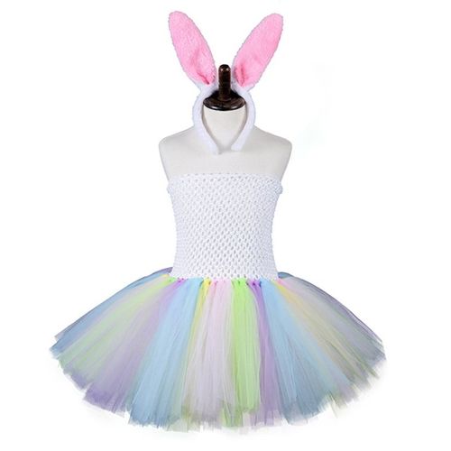 Robe Tutu Colorée Pour Enfants, Lapin + Bandeau D'oreille De Lapin, Costume Fille En Tulle Sans Bretelles, Jupe De Pâques, Performance Cosplay