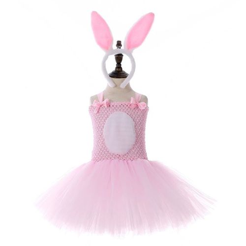 Robe Tutu Pour Petite Fille, Queue De Lapin, Col Licou, Bandeau D'oreille De Lapin, Tulle Rose, Costume Cosplay De Pâques