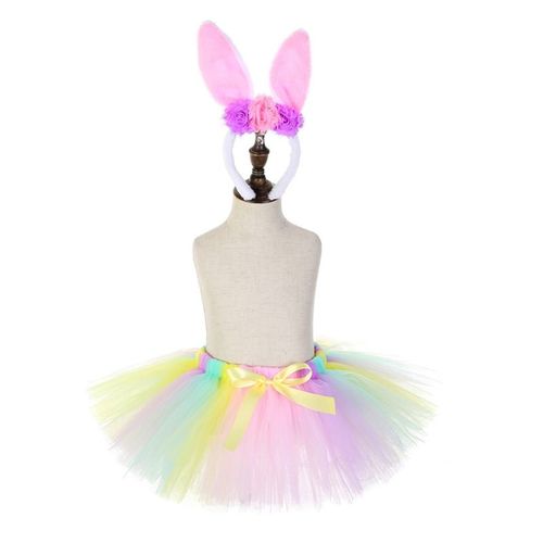 Jupe Tutu Colorée Pour Petite Fille + Bandeau En Peluche Avec Oreilles De Lapin, Costume Cosplay De Pâques