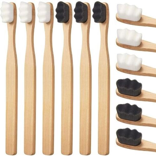 Lot De 6 Brosses À Dents Extra-Souples En Bambou, Micro-Brosses À Dents Manuelles Avec 20 000 Poils, En Bois Naturel Et Réutilisables, Pour Dents Sensibles, Femmes Enceintes Et Enfants. 