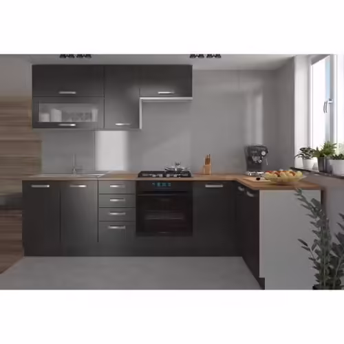 Lassen Cuisine Complete D'angle 240x165 Cm Avec Plan De Travail - Gris Matera