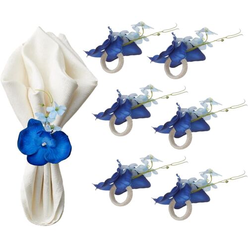 Ensemble De 6 Ronds De Serviette Artisanaux En Forme D'orchidée Bleue, Parfaits Pour La Décoration De Table Lors D'un Mariage.