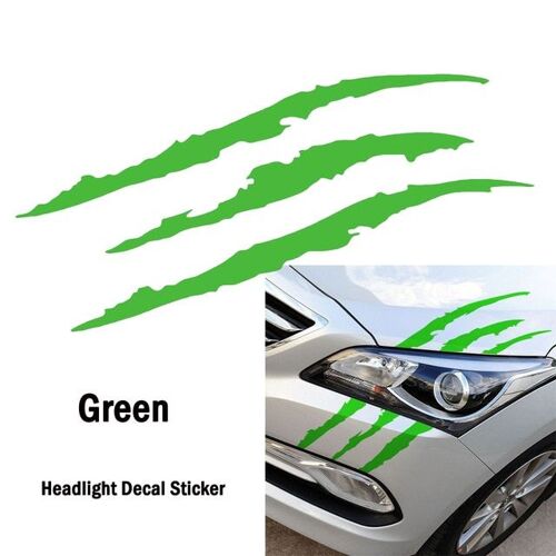 Green 2pcsauto Voiture Autocollant Réfléchissant Monstre Griffe Marques Rayure Marques Phare Décalque Dinosaure Raptor Rayures Décor Nouveau