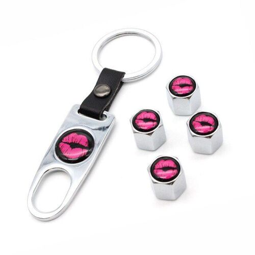 Silver1 Ensemble En Alliage De Zinc Anti-Vol Voiture Roue Pneu Valve Bouchons Tige Air + Cuir Boucle Clé Auto Voiture Roues Pneus Pièces