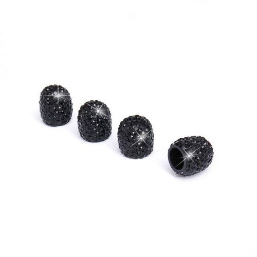 Black¿ Capuchons De Valve De Pneu De Voiture Avec Tige De Roue De Voiture, Anti-Poussière En Diamant, Argile Douce Avec Strass, 4 Pièces/Ensemble