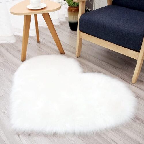 Tapis C?ur - 90 X 70 Cm, Doux Et Confortable, En Forme De C?ur, Pour Chambre, Salon, Chambre D'enfant, Chambre De Bébé, Chambre D'adolescente (Blanc)