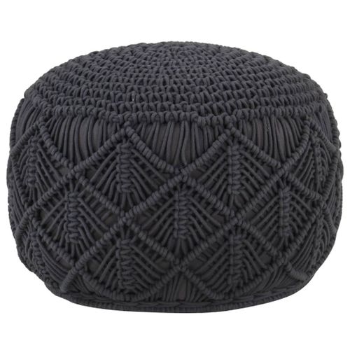 Vidaxl Pouf Fait À La Main En Macramé Anthracite 45x30 Cm Coton
