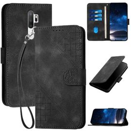 Flip Étui Pour Oppo A5 2020 Cas De Téléphone En Cuir De Haute Qualité Et Fente Pour Carte De Crédit Avec Sangle Détachable Papillon En Relief - Noir